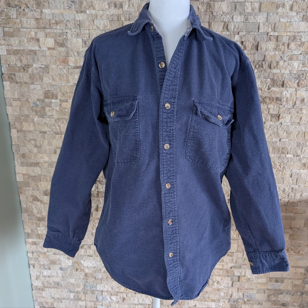 Vintage Field & Stream Blue Chamois Cloth Flannel Button Up Work Utility Shirt M